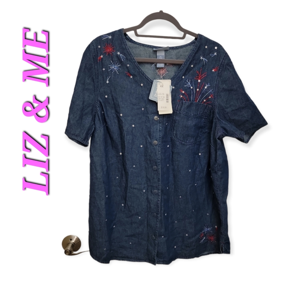 Liz and Me plus size button down denim shirt/blouse